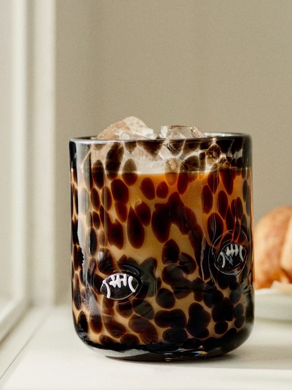 Set of 2 Black Tortoiseshell Glass Tumblers - Football